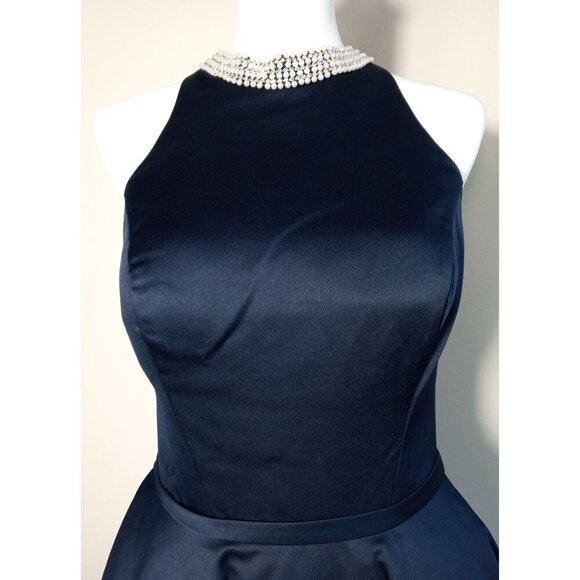 Cocktail Dress LA FEMME 22212 Short Elegant Dress Navy with Pearl Neckline Sz 10 - Picture 4 of 14